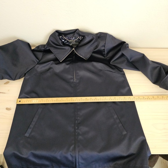 Dennis By Dennis Basso Navy Blue Coat Jacket L Zip Front Lined Springtime Jacket - Picture 10 of 16